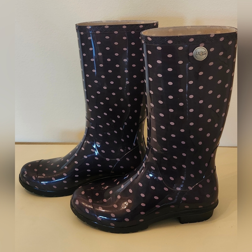 UGG Shaye Rain Boots Women's Size 9 Black Polka Dot - Picture 2 of 10